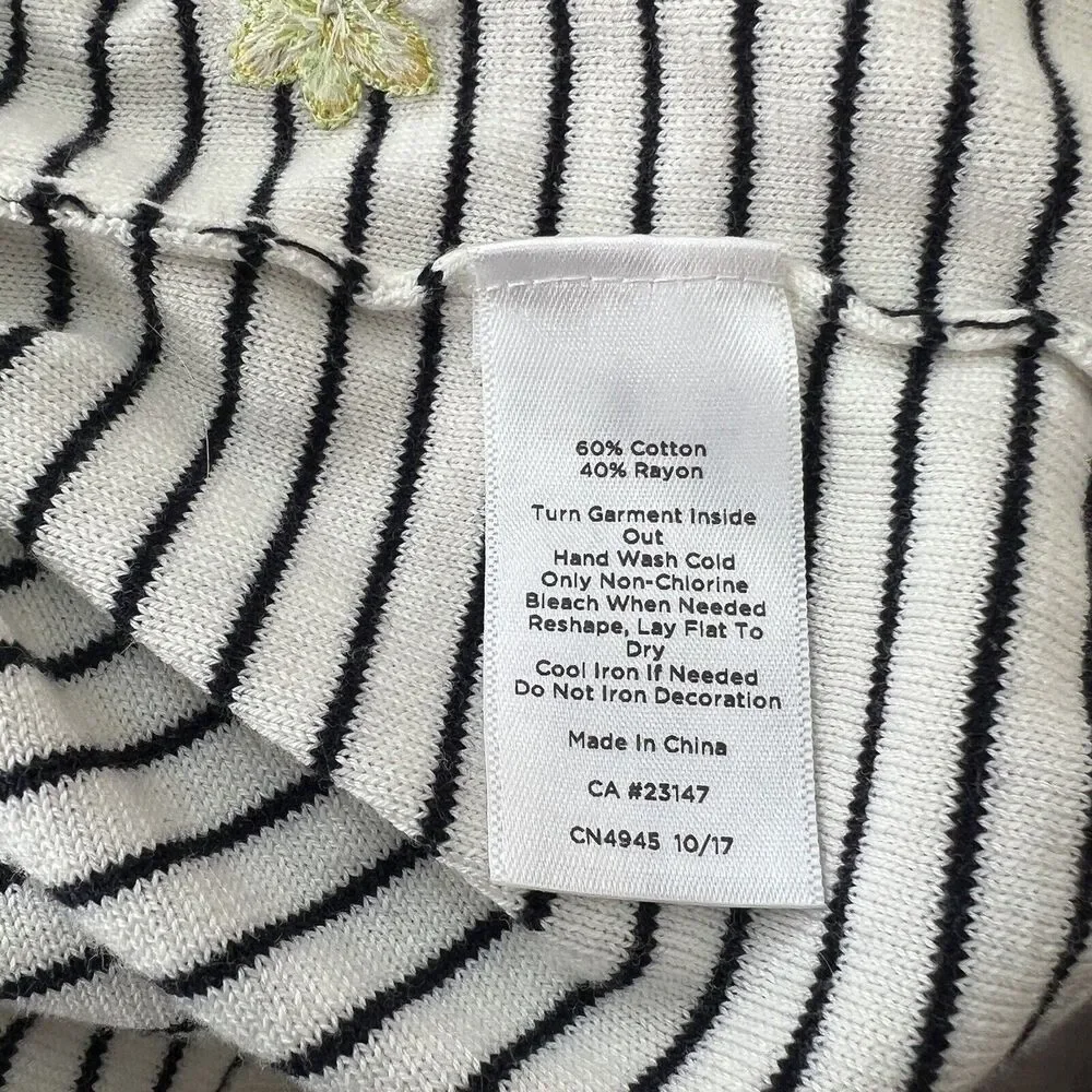 Talbots Embroidered Beaded‎ Floral Stripe Sweater Women’s Bell Sleeve Med Petite - Picture 5 of 7